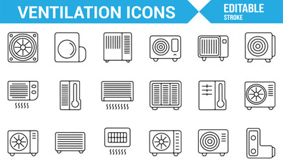 Set of simple ventilation and cooling system icons for web and mobile.