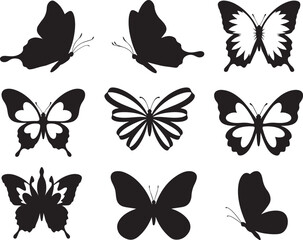 Different butterfly silhouettes vector set with decorative wings and abstract insect designs. © Tania