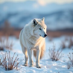 Obraz premium Arctic Wolf in Tundra, fox in the snow