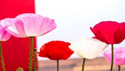 Close-up of vibrant poppy flowers in various hues