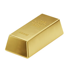 3D Render of Gold Ingot on Transparent Background