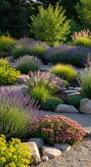 Obraz premium Colorful Garden Pathway with Rocks and Plants.