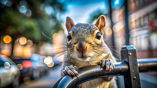 Closeup portrait of a curious squirrel in an urban park setting - Powered by Adobe