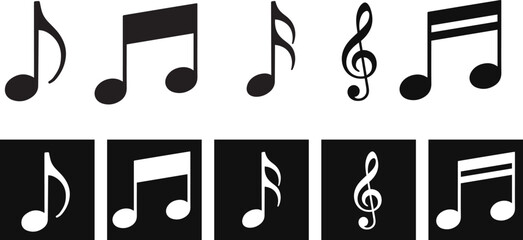 Set of music notes and musical symbols vector illustration with transparent background.