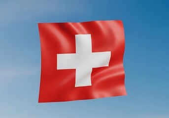 Waving Swiss flag against a clear sky