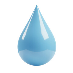 3D Render of a Single Light Blue Water Droplet on Transparent Background