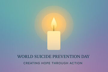 World suicide prevention day poster with glowing candle light symbolizing awareness, hope, healing and mental health support