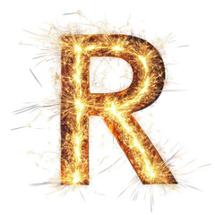 Sparklers Letter R Celebration, glowing letter R formed by sparklers, isolated on transparent background