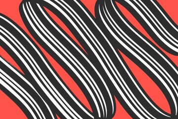 Abstract graphic composition with black and white wavy lines on a bright red background. The dynamic contrast creates a modern and stylish effect, perfect for posters, packaging, interior solutions.