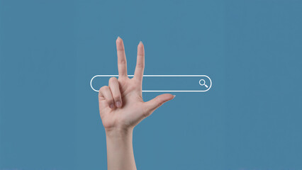 Two Fingers Displaying V Gesture towards Search Bar