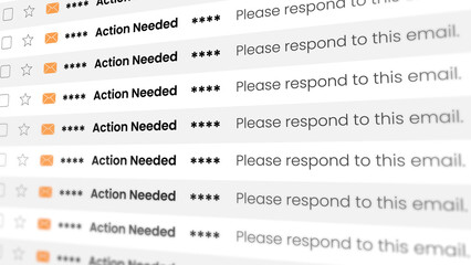 Email notifications with the title of Action Needed isolated on white background