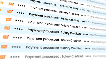 Payment processed into account with payroll processing email list isolated on white background