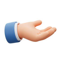 3D Rendered Cartoon Hand with Open Palm and Blue Sleeve