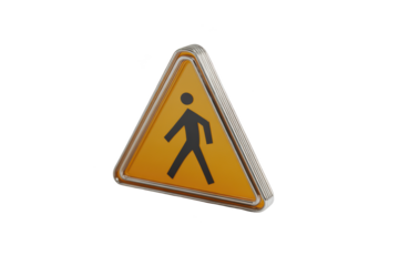 3D rendering of a triangular yellow pedestrian crossing warning sign