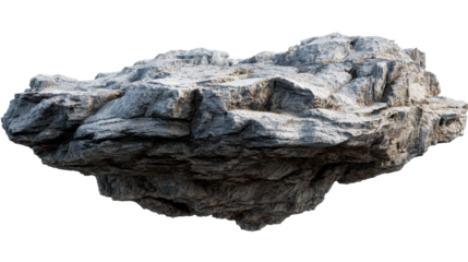 Textured grey rock formation suspended against a white background