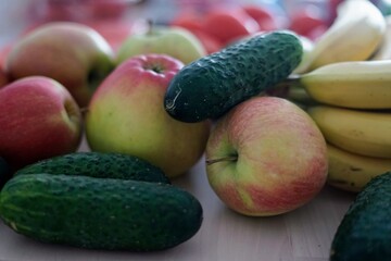 A Beautiful Arrangement of Fresh Fruits and Vegetables on a Table