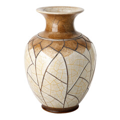 Handmade ceramic vase with cracked glaze effect and earthy tones, isolated on transparent background. PNG
