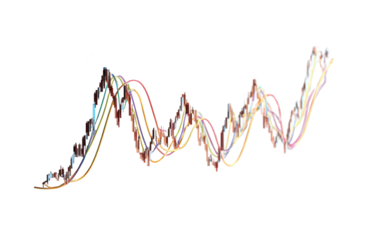 Colorful, overlapping line graph on black, showing fluctuations and trends over time