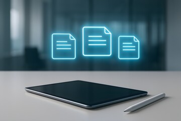 Digital documents and tablet with stylus in modern office setting