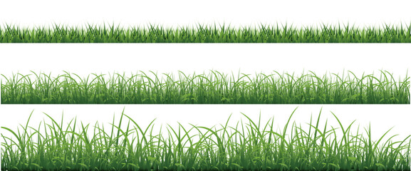 Green Grass Borders Set Isolated White Background