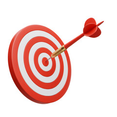 Red And White 3D Rendered Dart Target With Dart Hitting Bullseye
