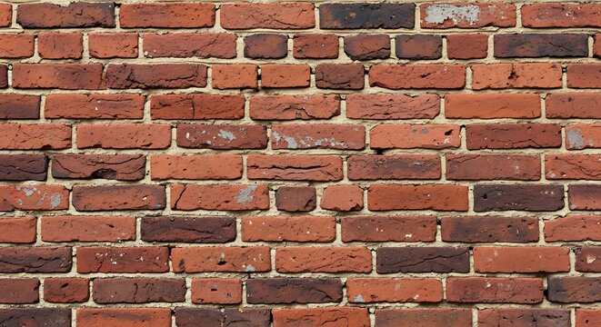 Detailed Close-Up of Weathered Red Brick Wall.