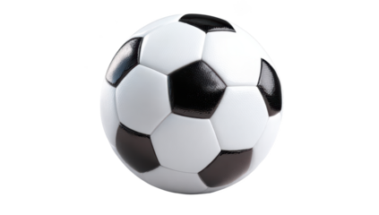 Classic soccer ball, black and white pentagons and hexagons, isolated on black background