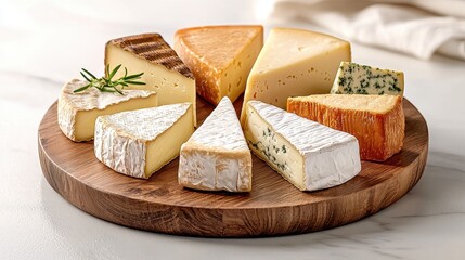 Variety of Cheeses on Rustic Wooden Board