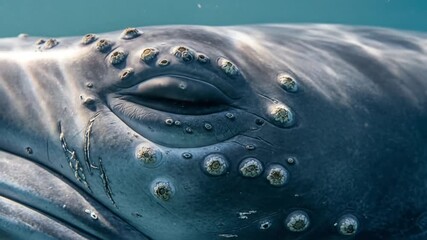 Underwater Close-Up of a Humpback Whale's Eye Blinking Sequence in the Ocean Depths Captivating