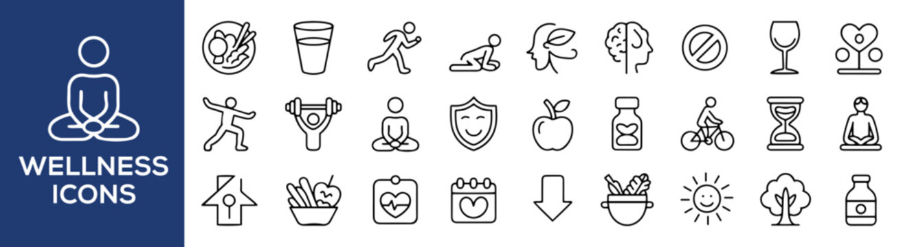 healthy lifestyle wellness icons set vector