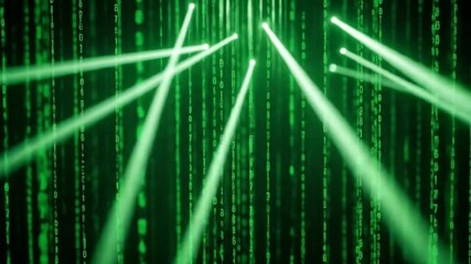 Abstract Green Matrix Code Falling with Spotlight Rays Video Background Loop 4K - Powered by Adobe