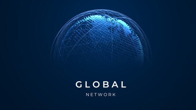 Globe network illustration. Technology digital 3d globe. Digital earth map background. Connection data concept.