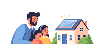 A family's vision for a greener future, with their smart home powered by solar energy, promoting sustainability and an eco-conscious lifestyle