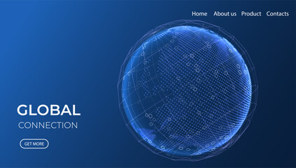 Globe network illustration. Technology digital 3d globe. Digital earth map background. Connection data concept.