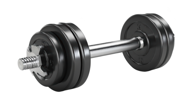 Black dumbbell, chrome shaft, isolated - Powered by Adobe