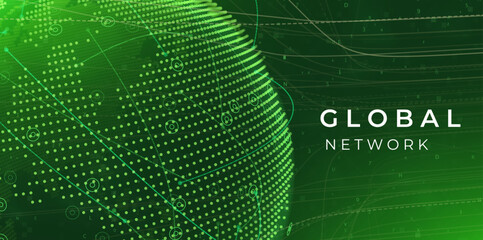Globe network illustration. Technology digital 3d globe. Digital earth map background. Connection data concept.
