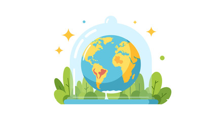 Naklejka premium Global Environmental Protection Our Planet Earth Enclosed in a Transparent Dome, Symbolizing Climate Change Awareness and Sustainable Future Efforts for Preservation