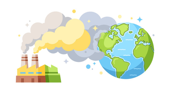 Industrial factory pollution impacting Earth A visual metaphor for environmental crisis and the urgent need for global sustainable solutions