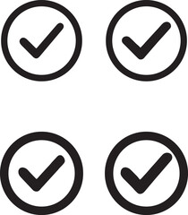 Four simple black check mark icons in circles for approval and completion confirmation © vector artist
