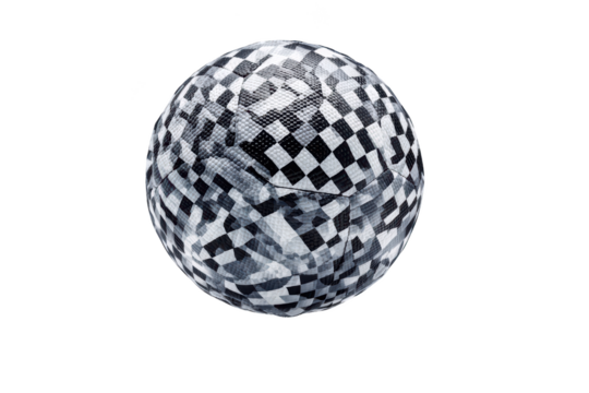 Checkerboard sphere, distorted perspective, isolated on black background. Geometric pattern - Powered by Adobe