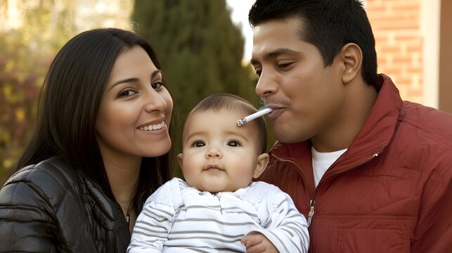 Parents Smoking Near Baby Family Portrait Photography