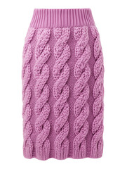 A knitted skirt with cable pattern in soft pink. The skirt is designed with high quality wool, in a fashionable style