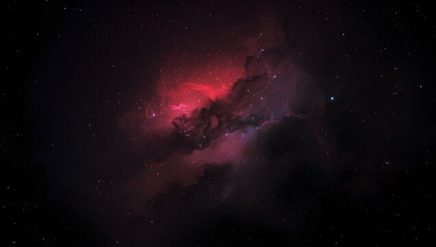 A breathtaking deep space view of a glowing emission nebula, a vast interstellar cloud of cosmic dust and gas where new stars are born against the infinite cosmos