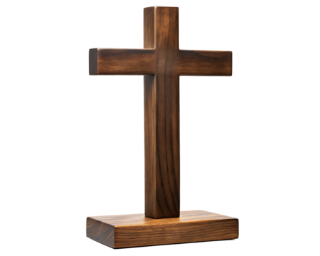 Wooden cross on base isolated on a transparent background