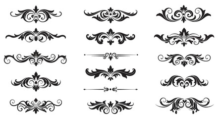 Collection of ornate black and white dividers and flourishes for design