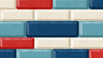 Colorful rectangular bricks in a repeating pattern.