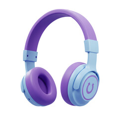 Purple and Blue 3D Rendered Headphones on Transparent Background