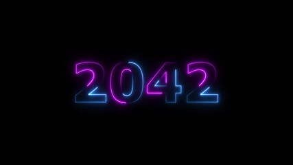 Happy new year 2042 Neon text background animation. Glowing neon business number icon background 4k video.