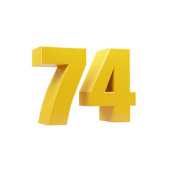 3D Render of Gold Number Seventy Four on Transparent Background