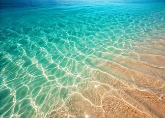 An idyllic vacation spot with shallow, transparent aqua water and a beautiful sandy beach.